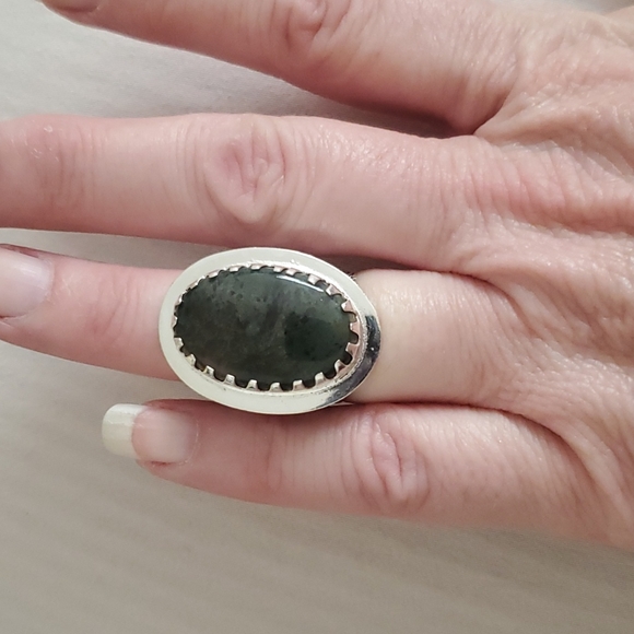 New Witchy Moss Agate Horned Crescent Moon 925 Silver Ring. - Picture 3 of 9